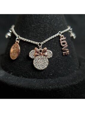 Disney Minnie Mouse Bracelet Silver Copper Tone Adjustable 6.5-8.5"